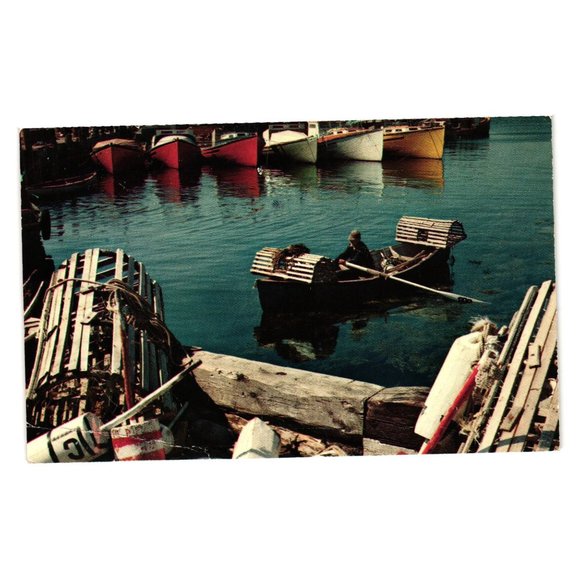 Vintage Postcard Fisherman Nova Scotia Water Trade Lobster Crab Boat Dock - Picture 1 of 2